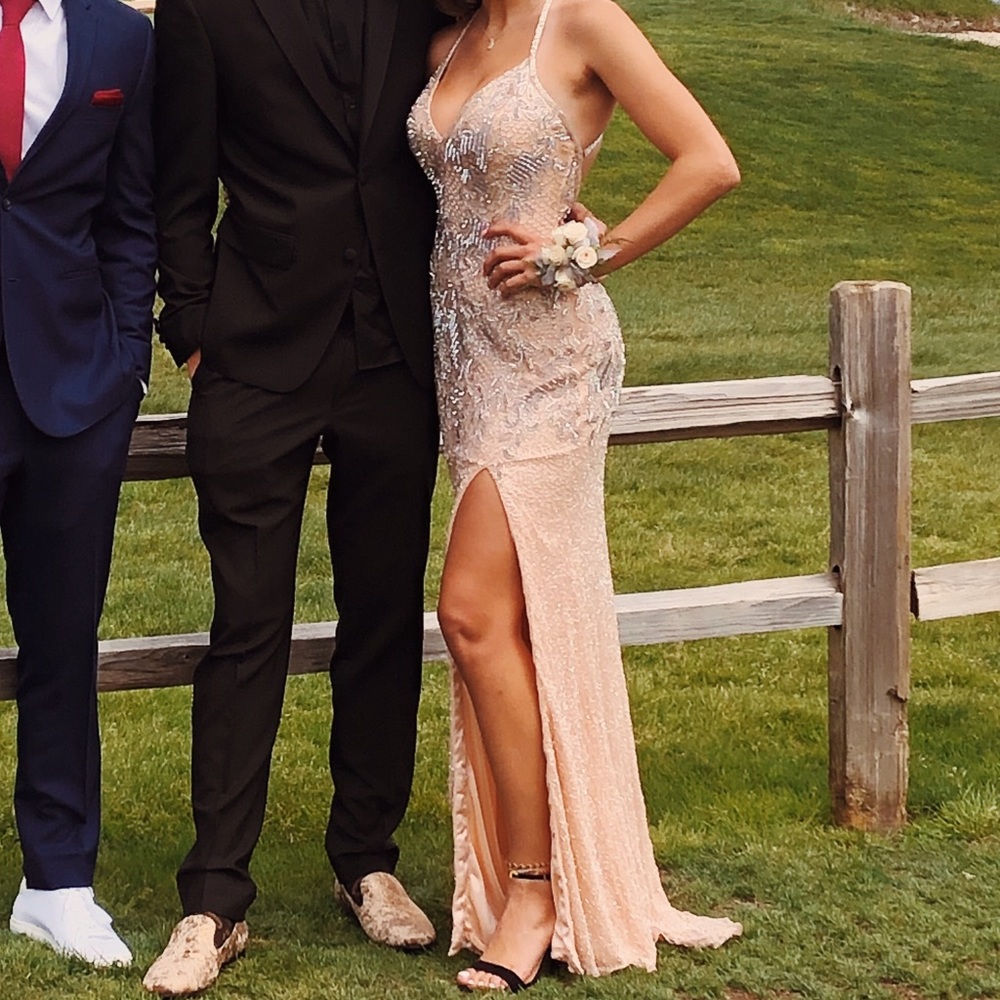 Blush long prom dress